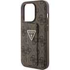 Guess Grip Stand 4G Triangle Strass dėklas iPhone 15 Pro – rudas -- iPhone 15 Pro