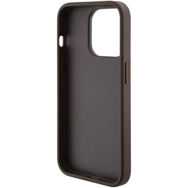 Guess Grip Stand 4G Triangle Strass dėklas iPhone 15 Pro – rudas -- iPhone 15 Pro