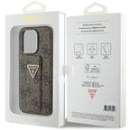 Guess Grip Stand 4G Triangle Strass dėklas iPhone 15 Pro – rudas -- iPhone 15 Pro