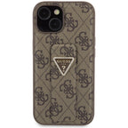 Guess Grip Stand 4G Triangle Strass dėklas iPhone 15 – rudas