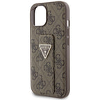 Guess Grip Stand 4G Triangle Strass dėklas iPhone 15 – rudas