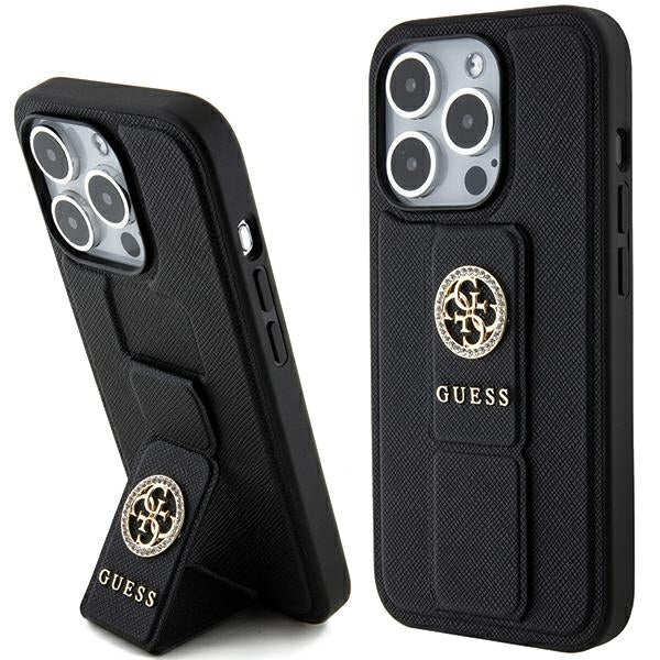 Guess dėklas iPhone 15 Pro Max – juodas su laikikliu