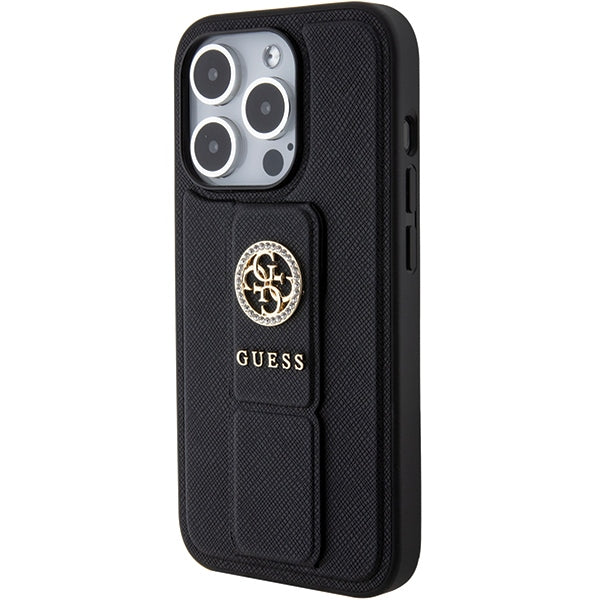 Guess dėklas iPhone 15 Pro Max – juodas su laikikliu