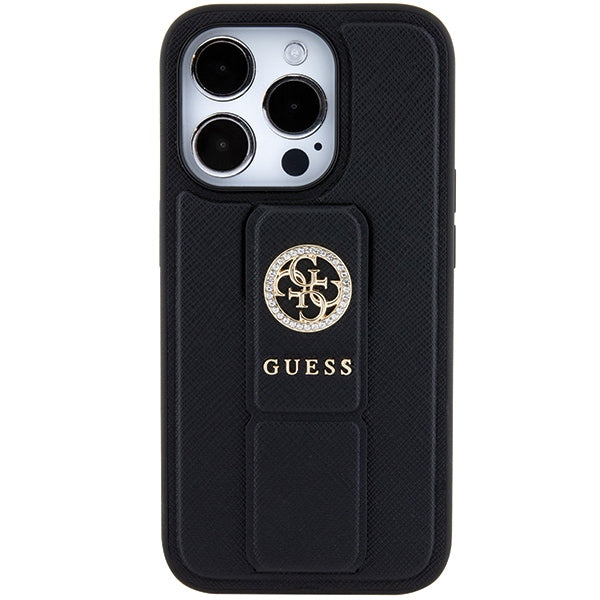 Guess dėklas iPhone 15 Pro Max – juodas su laikikliu
