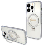 Guess MagSafe dėklas su žiedu iPhone 15 Pro – skaidrus