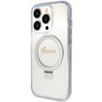 Guess MagSafe dėklas su žiedu iPhone 15 Pro – skaidrus