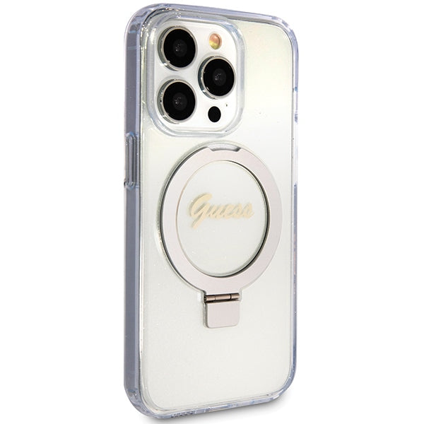 Guess MagSafe dėklas su žiedu iPhone 15 Pro – skaidrus
