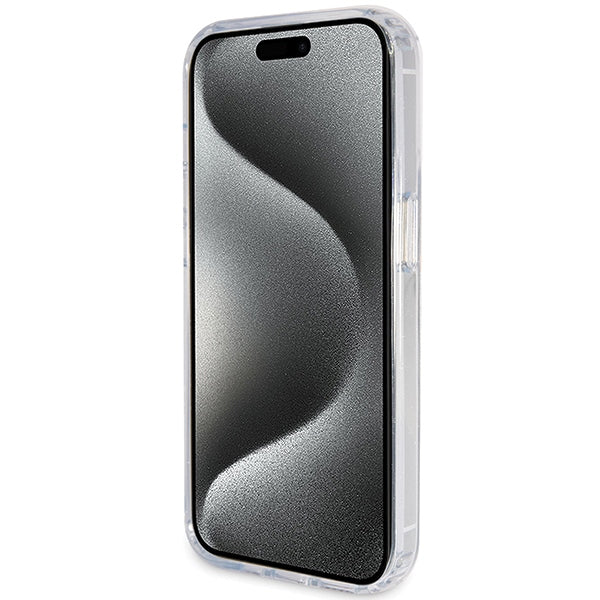 Guess MagSafe dėklas su žiedu iPhone 15 Pro – skaidrus