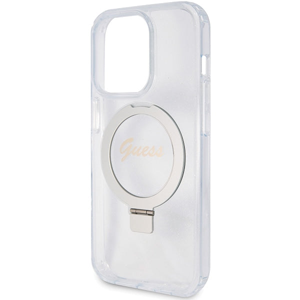 Guess MagSafe dėklas su žiedu iPhone 15 Pro – skaidrus