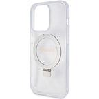 Guess MagSafe dėklas su žiedu iPhone 15 Pro – skaidrus