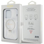 Guess MagSafe dėklas su žiedu iPhone 15 Pro – skaidrus
