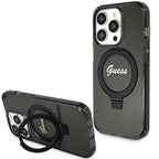 Guess MagSafe dėklas su žiedu iPhone 15 Pro – juodas