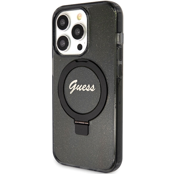 Guess MagSafe dėklas su žiedu iPhone 15 Pro – juodas