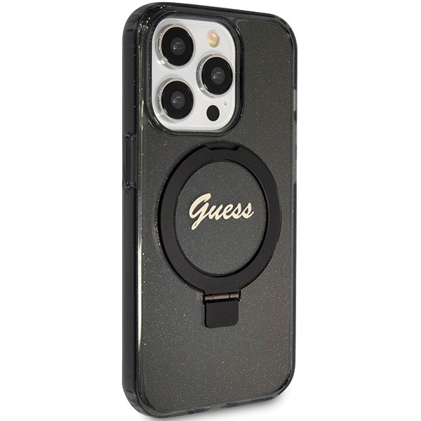 Guess MagSafe dėklas su žiedu iPhone 15 Pro – juodas