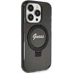 Guess MagSafe dėklas su žiedu iPhone 15 Pro – juodas