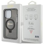 Guess MagSafe dėklas su žiedu iPhone 15 Pro – juodas