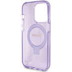 Guess MagSafe dėklas su žiediniu stovu iPhone 15 Pro – violetinis