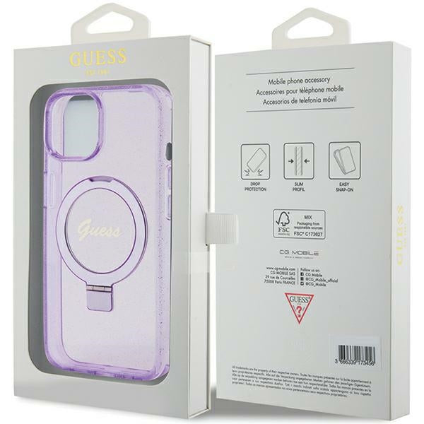 Guess MagSafe dėklas iPhone 15/14 Plus – violetinis