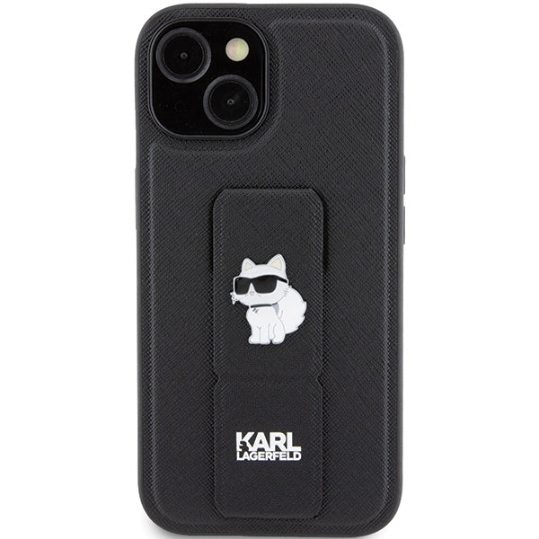 Karl Lagerfeld Gripstand dėklas iPhone 15 Plus / 14 Plus – juodas