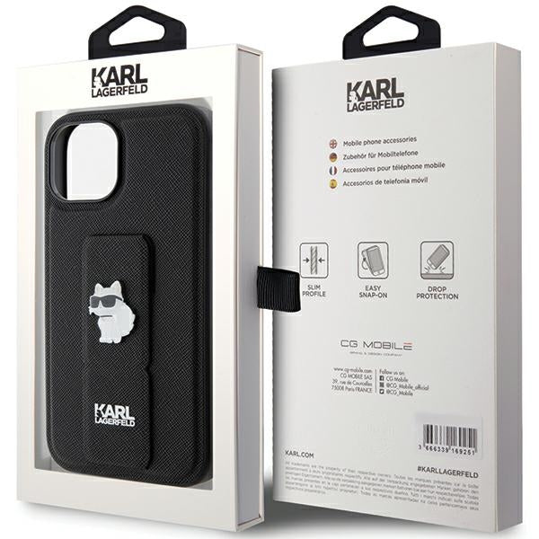Karl Lagerfeld Gripstand dėklas iPhone 15 Plus / 14 Plus – juodas