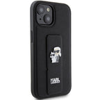 Karl Lagerfeld Gripstand Saffiano dėklas iPhone 15 Plus/14 Plus – juodas