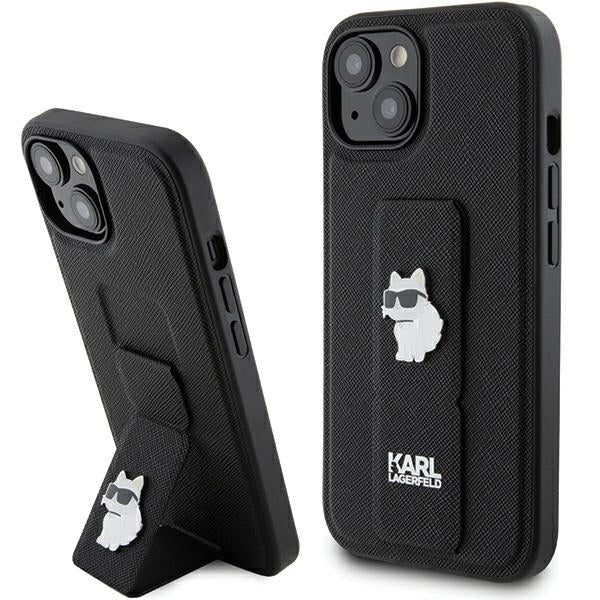 Karl Lagerfeld Gripstand Saffiano dėklas iPhone 15 – juodas