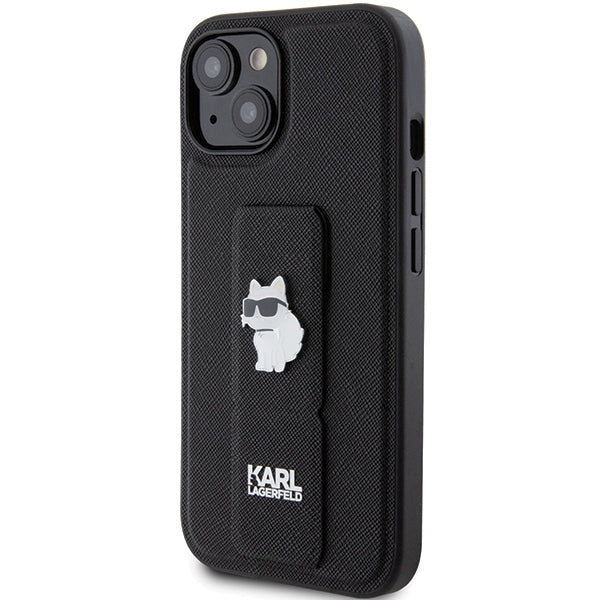 Karl Lagerfeld Gripstand Saffiano dėklas iPhone 15 – juodas