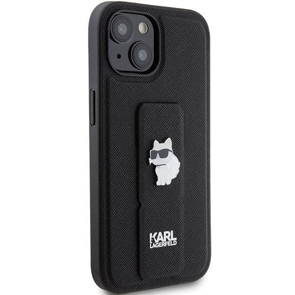 Karl Lagerfeld Gripstand Saffiano dėklas iPhone 15 – juodas
