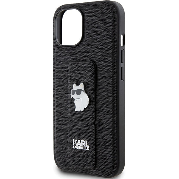 Karl Lagerfeld Gripstand Saffiano dėklas iPhone 15 – juodas