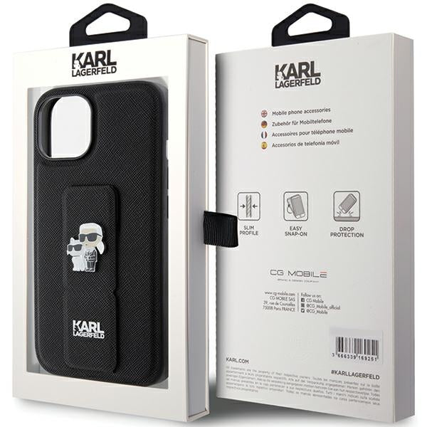 Karl Lagerfeld dėklas iPhone 15 – juodas su dirželiu