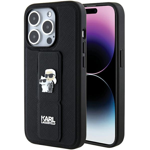 Karl Lagerfeld Gripstand dėklas iPhone 15 Pro Max – juodas
