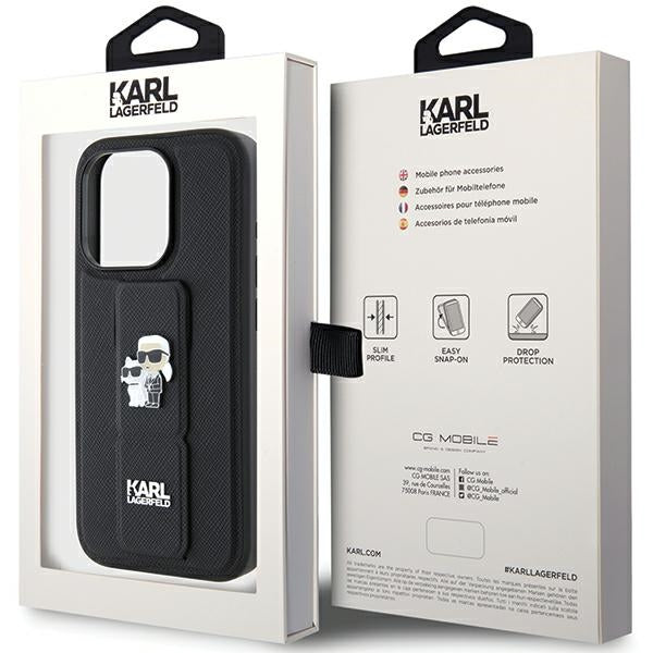 Karl Lagerfeld Gripstand dėklas iPhone 15 Pro Max – juodas