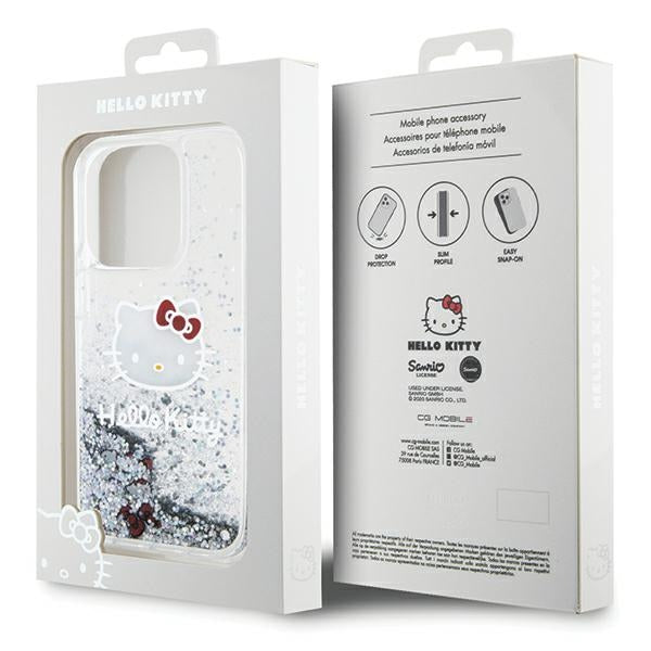 Hello Kitty Liquid Glitter dėklas iPhone 14 Pro – sidabrinis