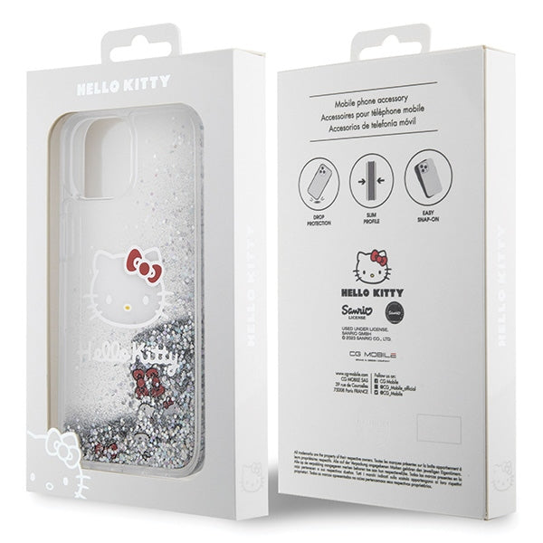 Hello Kitty dėklas iPhone 14 – sidabrinis, blizgučiai