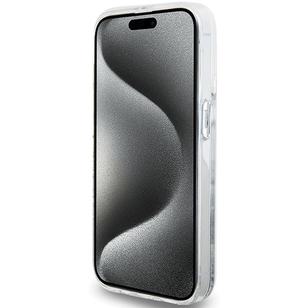Hello Kitty blizgučių dėklas iPhone 15 Pro – sidabrinis