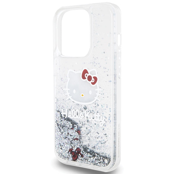 Hello Kitty blizgučių dėklas iPhone 15 Pro – sidabrinis
