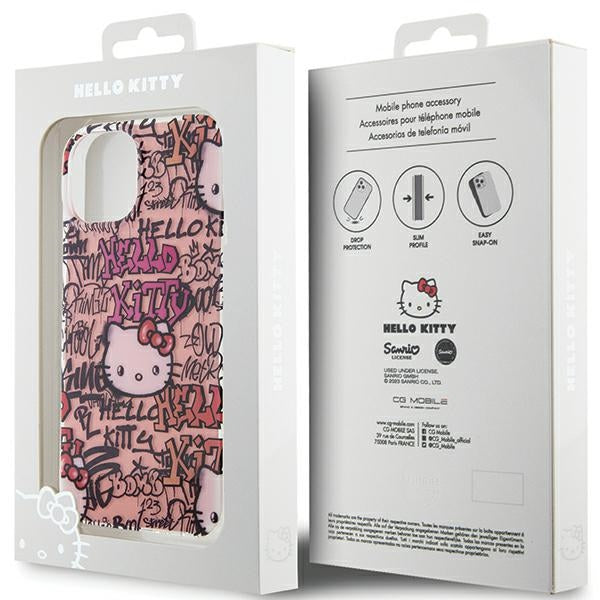 Hello Kitty IML Tags Graffiti dėklas iPhone 15 – rožinis -- iPhone 15