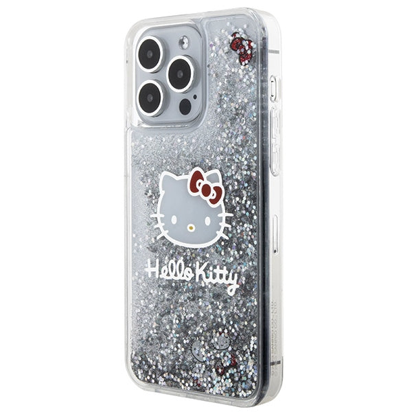 Hello Kitty blizgučių dėklas iPhone 15 Pro Max – sidabrinis