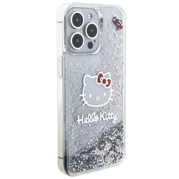 Hello Kitty blizgučių dėklas iPhone 15 Pro Max – sidabrinis