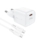 Acefast A73 Mini PD 20W GaN sieninis įkroviklis + USB-C laidas - baltas