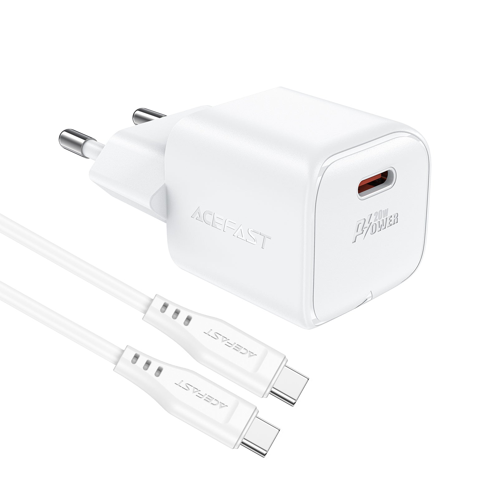 Acefast A73 Mini PD 20W GaN sieninis įkroviklis + USB-C laidas - baltas