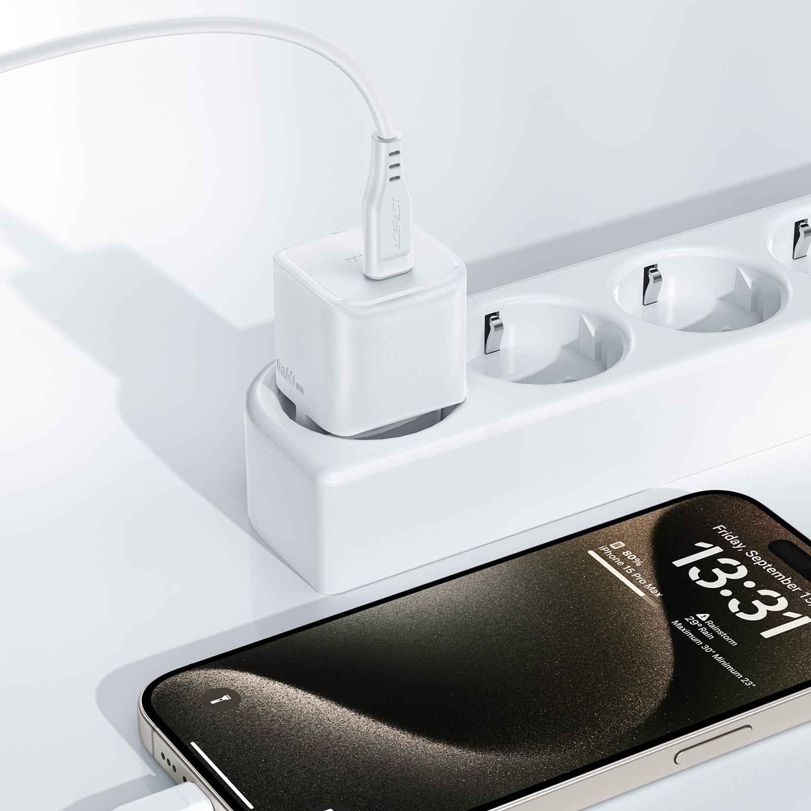 Acefast A73 Mini PD 20W GaN sieninis įkroviklis + USB-C laidas - baltas