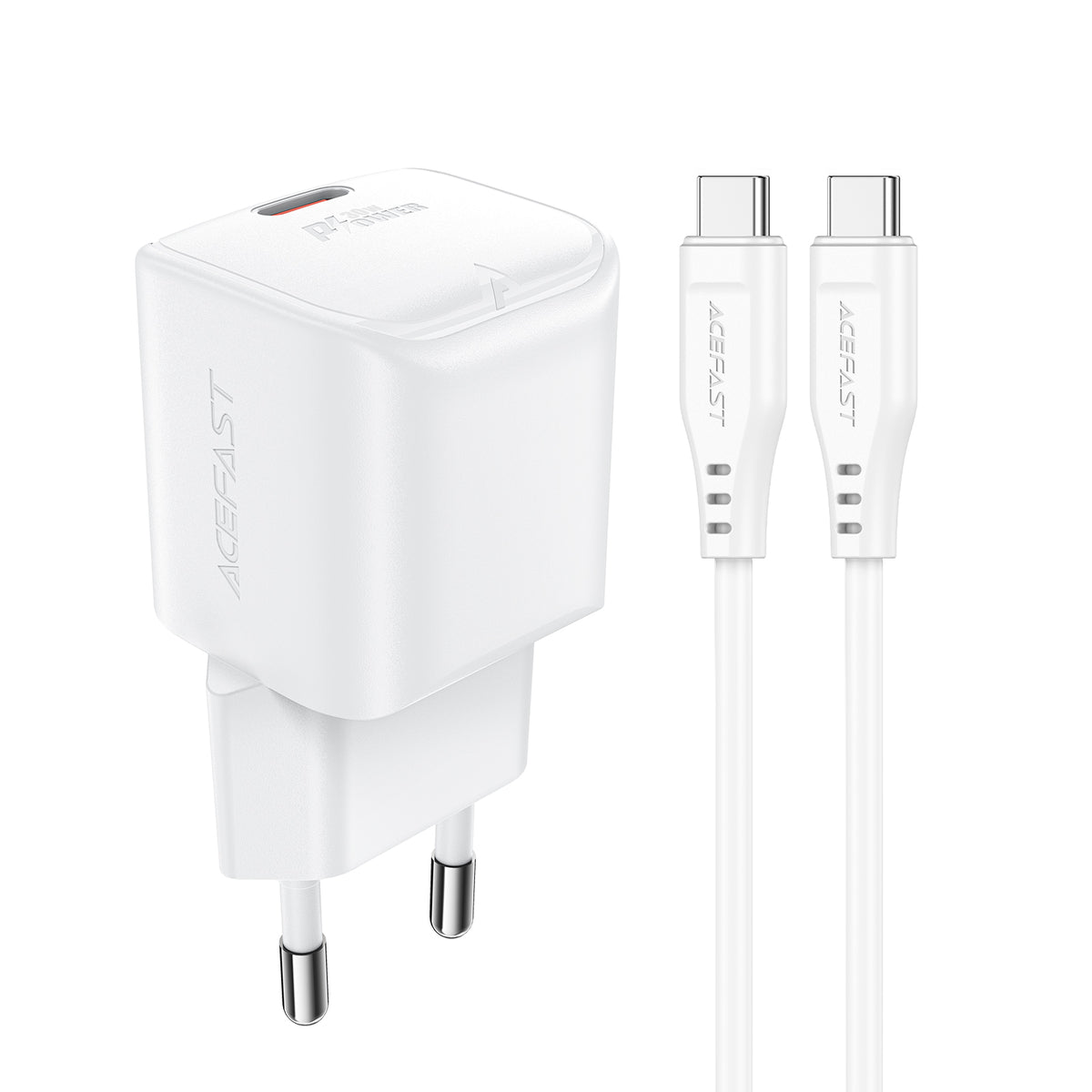 Acefast A77 Mini PD 30W GaN sieninis įkroviklis + USB-C laidas - baltas