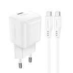 Acefast A77 Mini PD 30W GaN sieninis įkroviklis + USB-C laidas - baltas