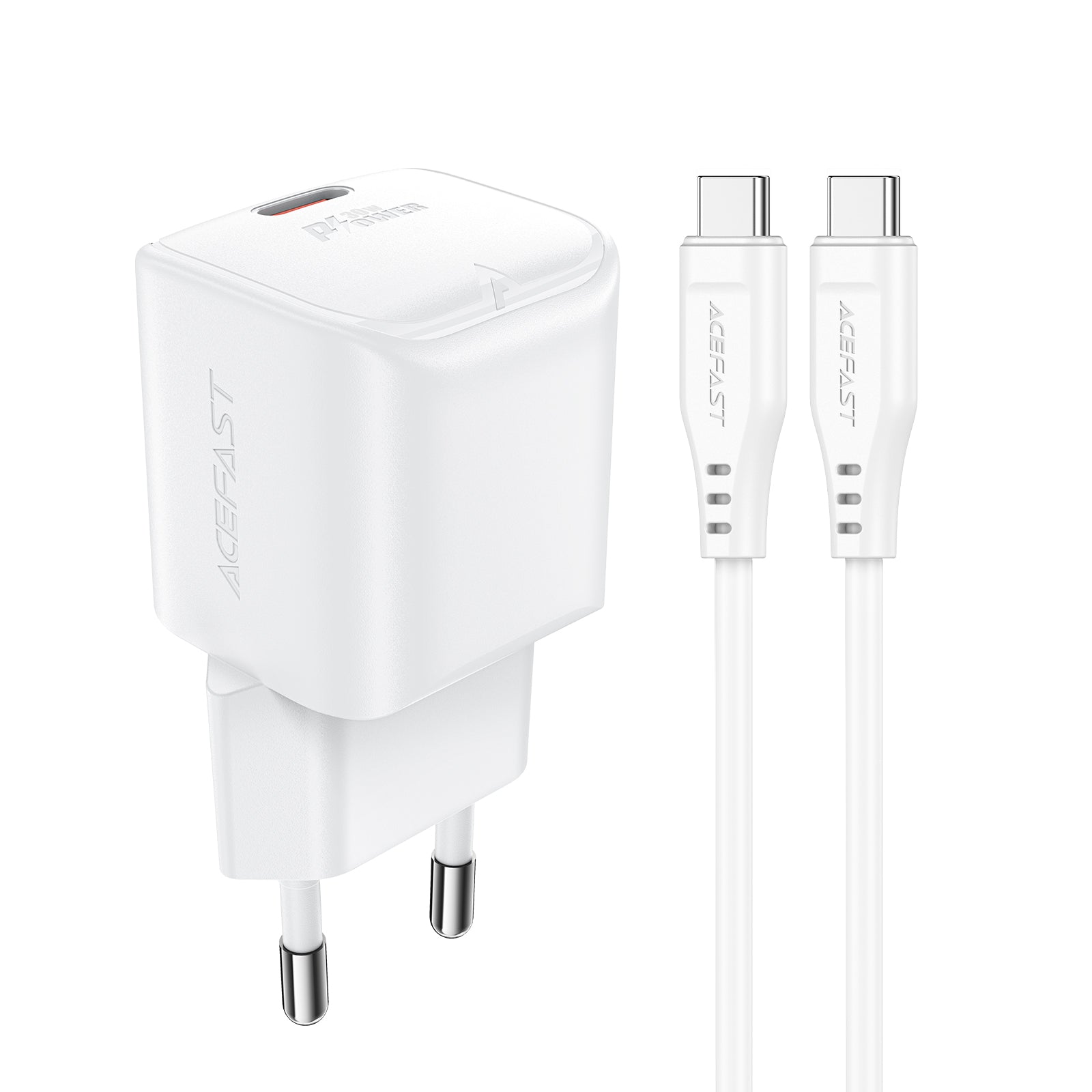 Acefast A77 Mini PD 30W GaN sieninis įkroviklis + USB-C laidas - baltas