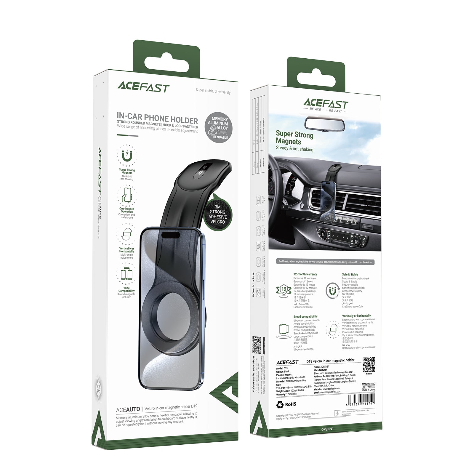 Acefast D19 magnetinis automobilinis laikiklis prietaisų skydeliui, juodas