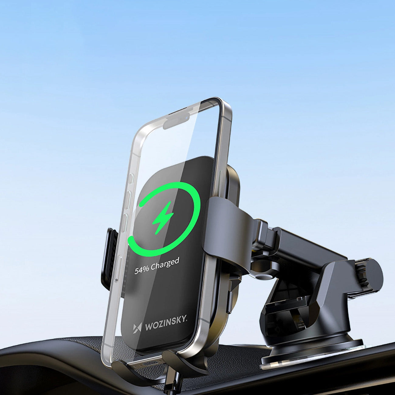 Wozinsky WUMID automobilinis prietaisų skydelio telefono laikiklis su 15W indukciniu įkrovikliu juodas
