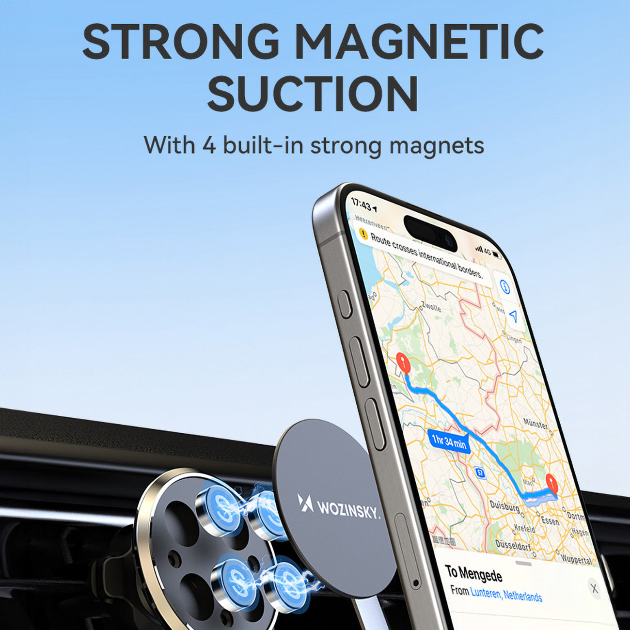 Wozinsky WUMKO magnetinis automobilinis telefono laikiklis oro grotelių angai, juodas