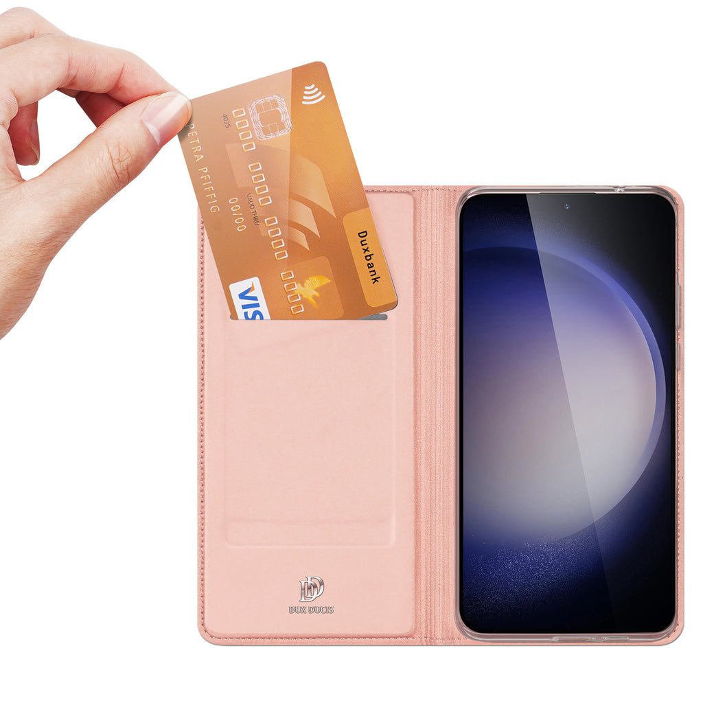 Dux Ducis Skin Pro atverčiamas dėklas Samsung S24+ – rožinis