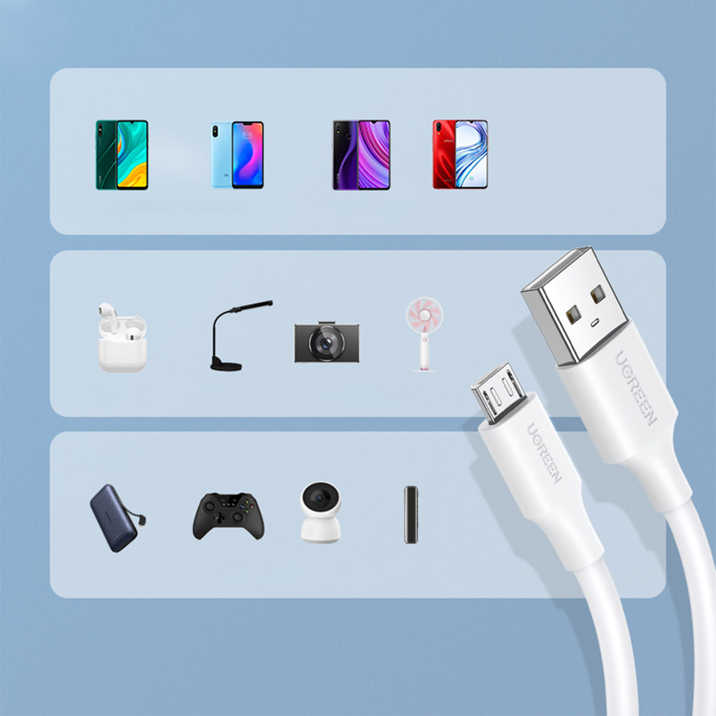 Ugreen US289 60142 micro USB / USB-A laidas 1,5 m - baltas -- Cell phone cables
